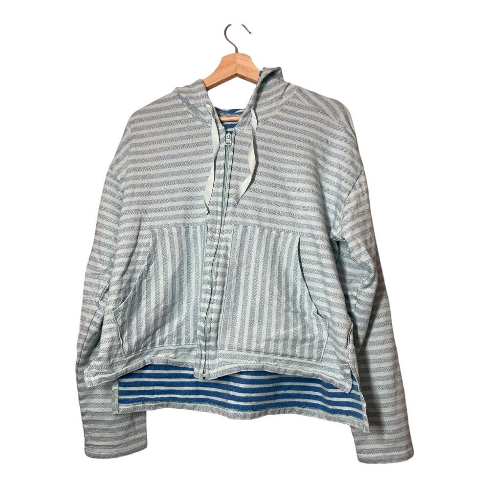 Columbia Blue Full Zip Hoodie Sweatshirt Cropped Striped XL Melody Jacket
